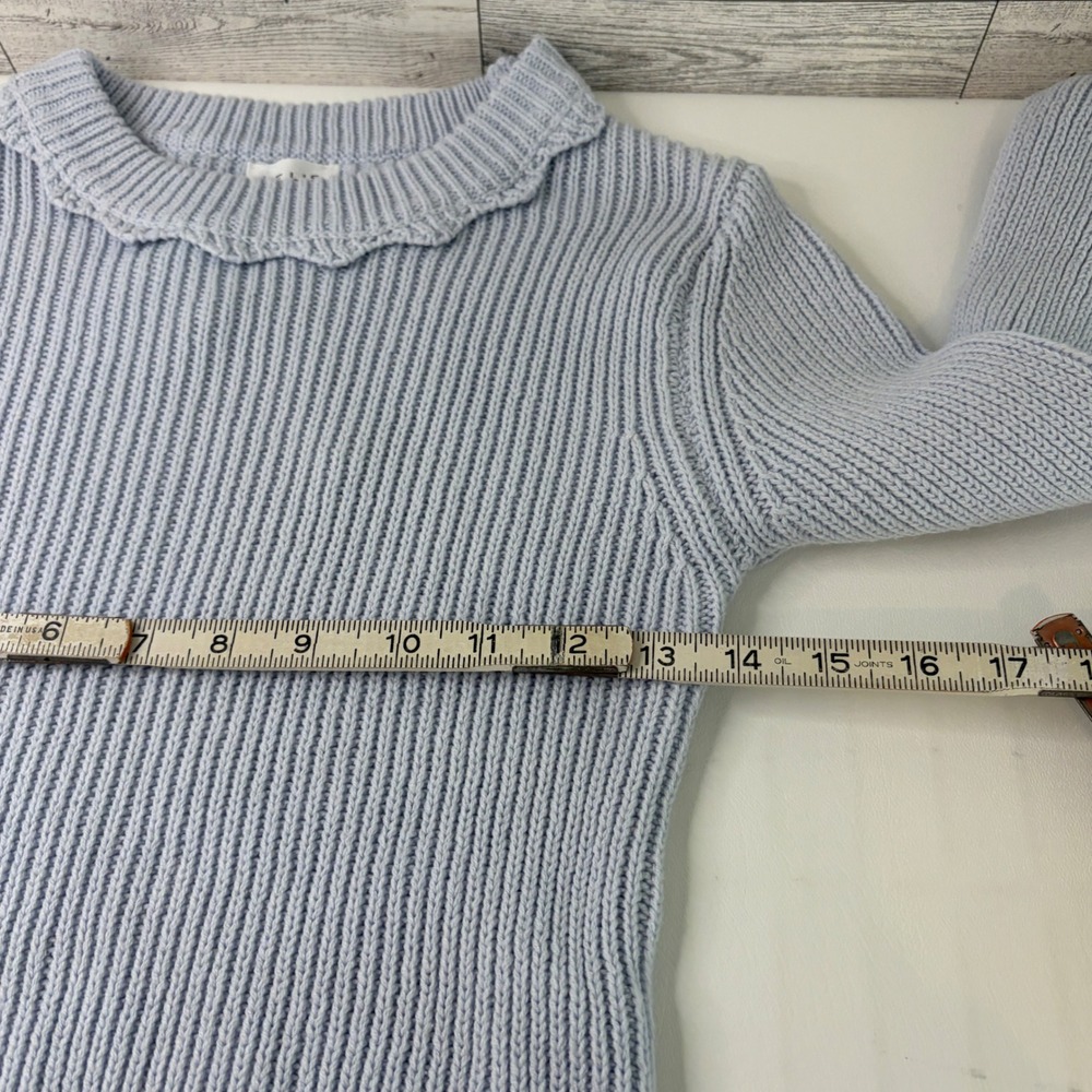 Le Lis Ribbed Crop Sweater Womens Small Light Blue Scalloped Neck Long Sleeve - Picture 5 of 7